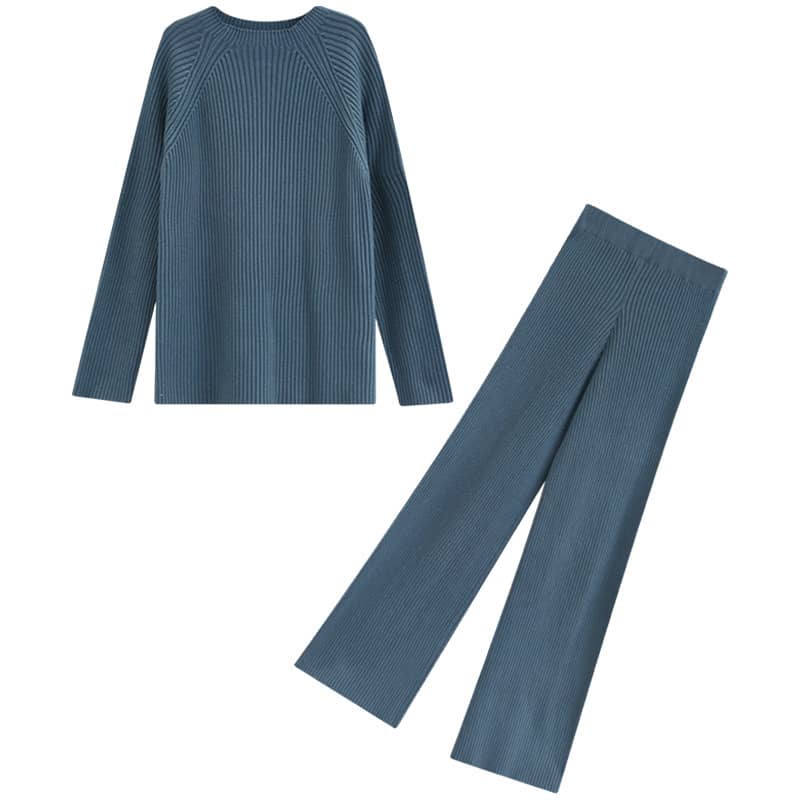Autumn knitted sweater wide leg pants two-piece women