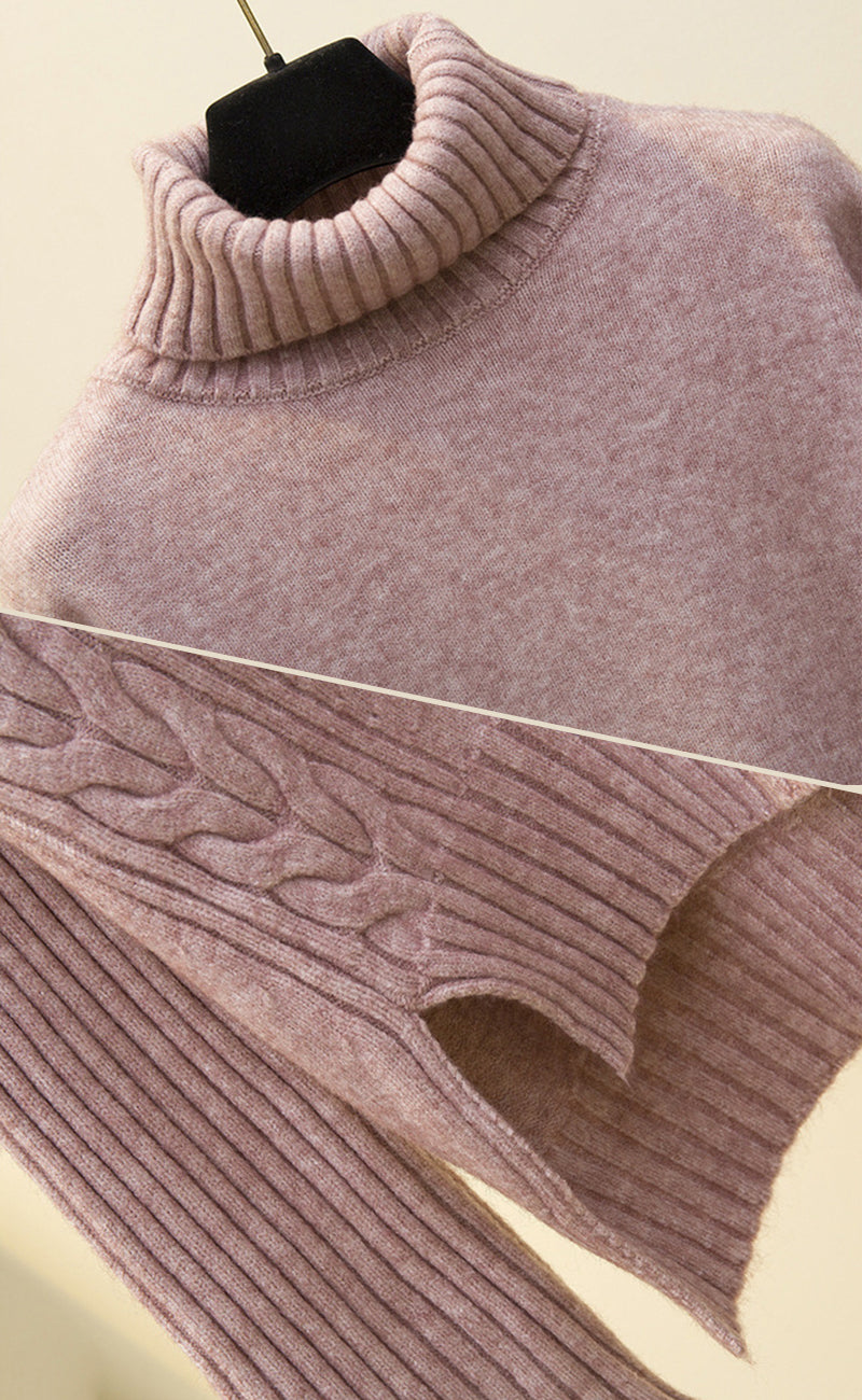 High neck split sweater + loose wide-leg pants two-piece