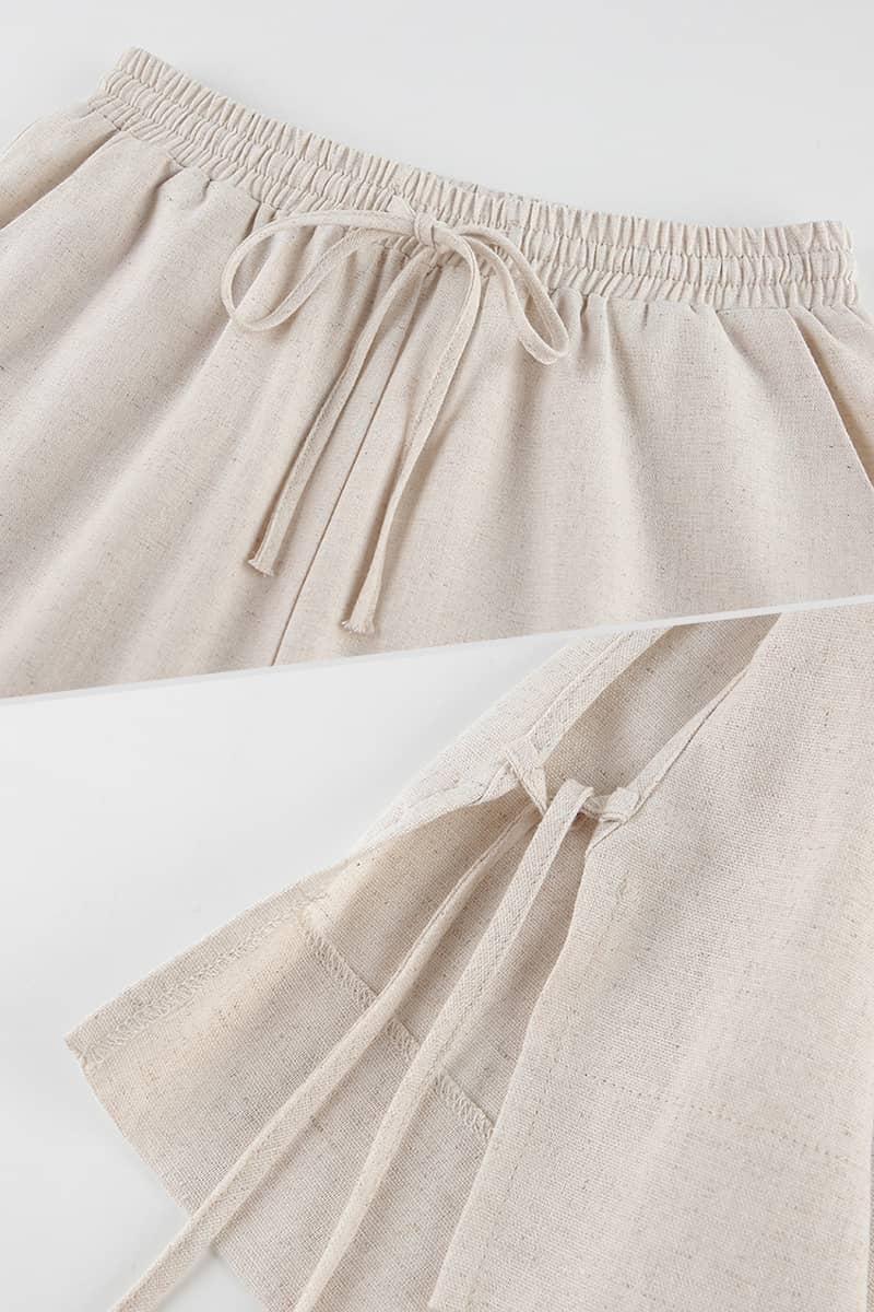 Shoulder pad sleeveless top trousers cotton and linen two-piece set
