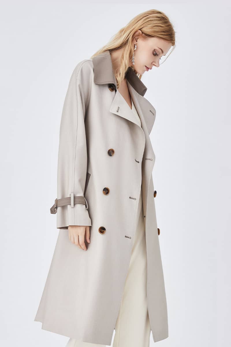 Casual all-match color contrast classic mid-length trench coat