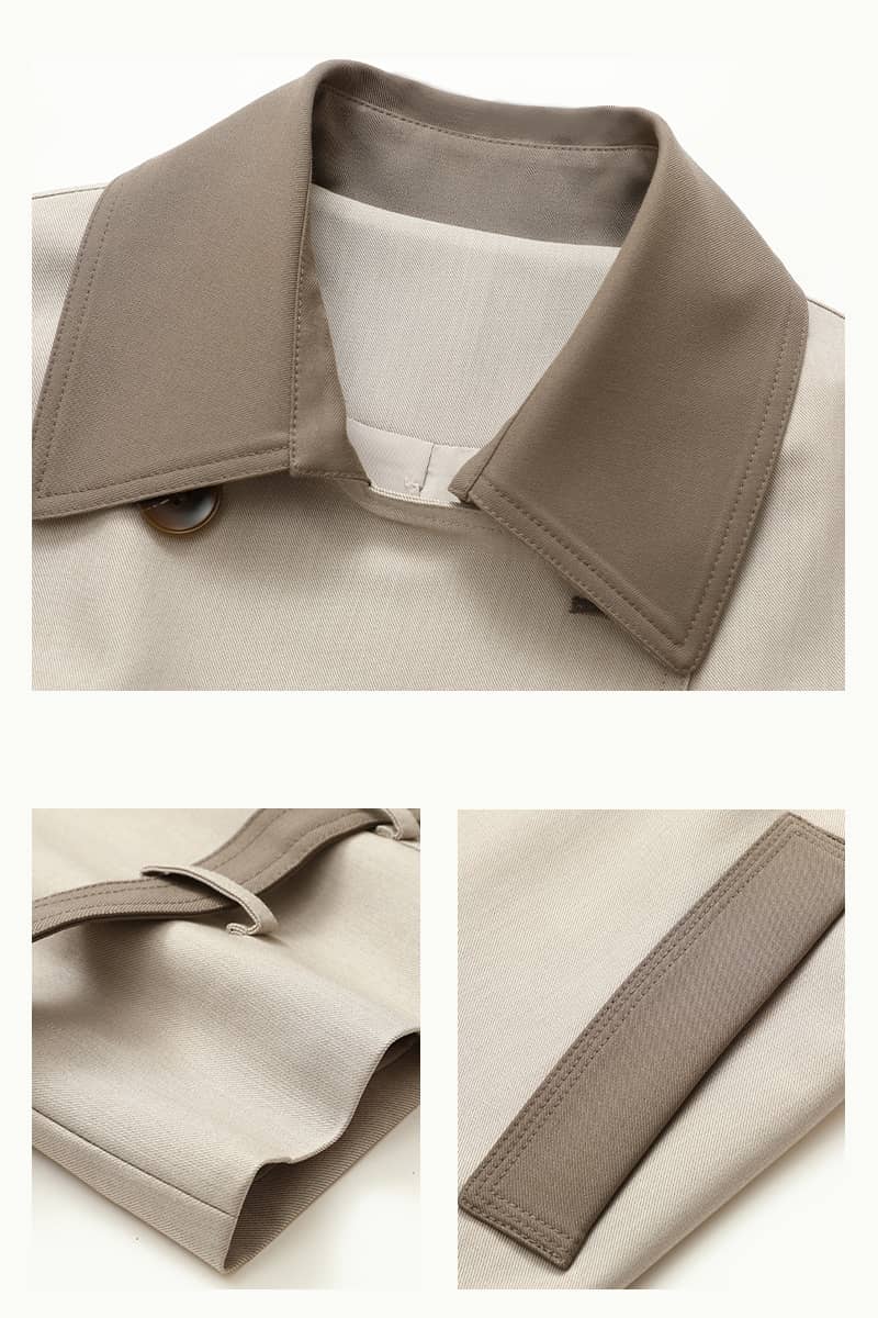 Casual all-match color contrast classic mid-length trench coat