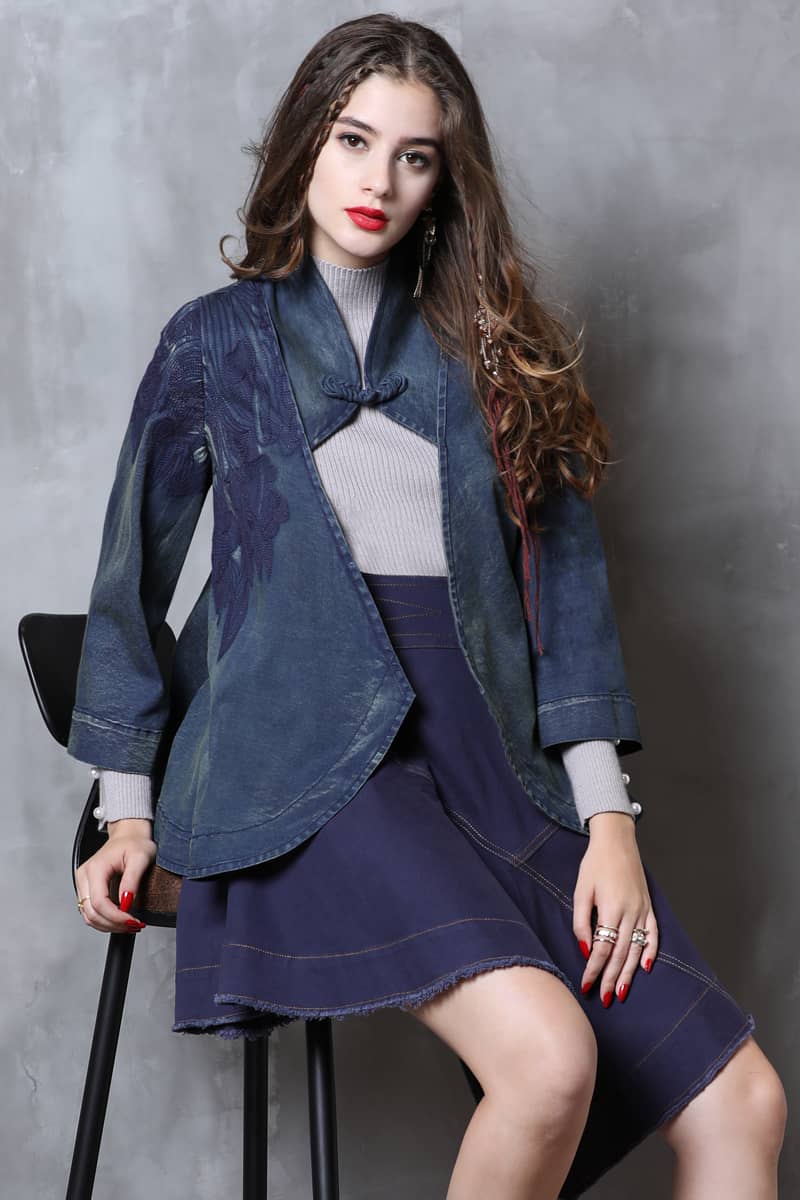 Denim jacket 3/4 sleeves outerwear women