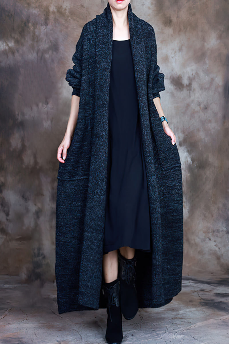 Winter women's mid-length fashionable large pocket sweater coat