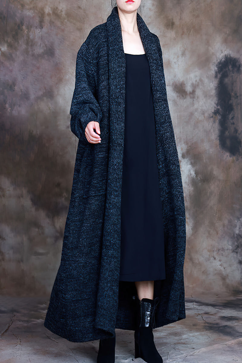 Winter women's mid-length fashionable large pocket sweater coat