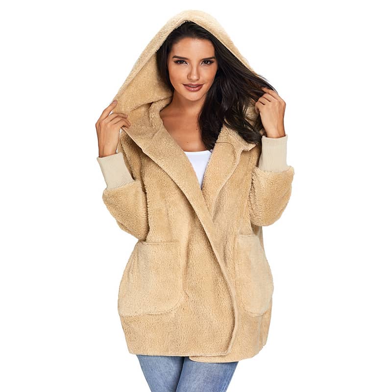 Women's casual hooded mid-length coat