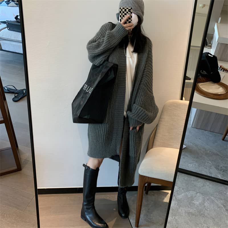 Coarse wool slouchy sweater cardigan