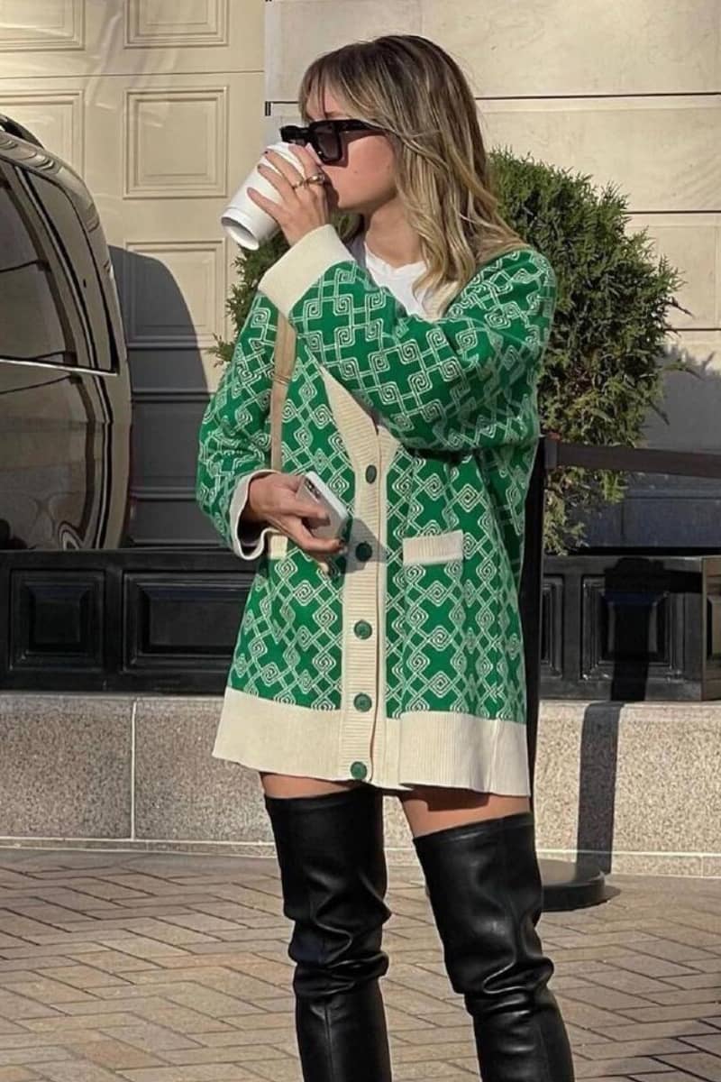 Sweater cardigan jacquard mid-length cardigan