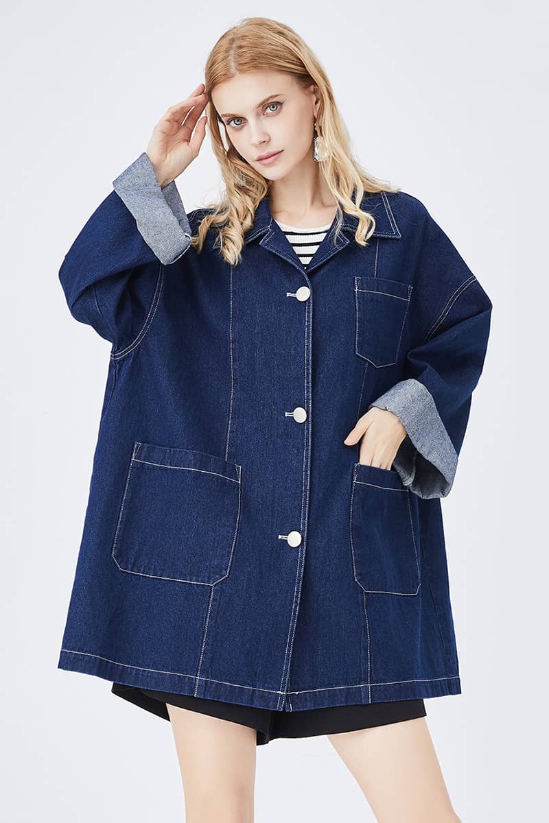 Women’s denim jacket Retro Casual Blue Loose Straight Coat