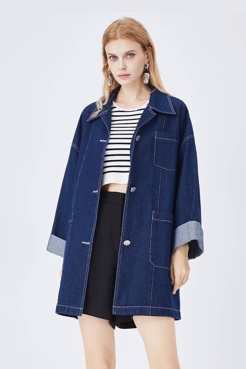 Women’s denim jacket Retro Casual Blue Loose Straight Coat