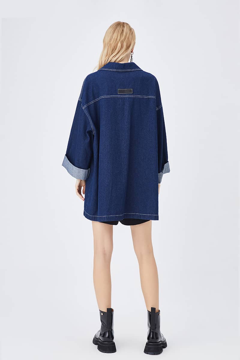 Women’s denim jacket Retro Casual Blue Loose Straight Coat